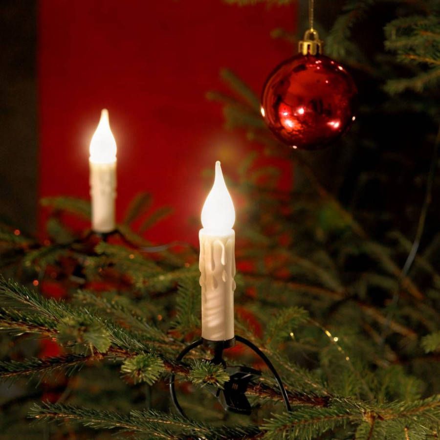 KONSTSMIDE Kerstboomkaarsen Boomsnoer voor binnen, 20 warm witte lampen, frozen wax look, groene kabel online kopen